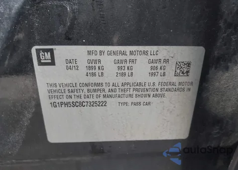 2012 Chevrolet Cruze Ltz z USA, uszkodzony, nr VIN 1G1PH5SC8C7325222